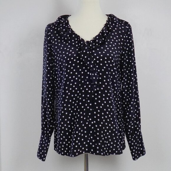 vintage 100% silk polka dot spotted ruffle top - Picture 3 of 5